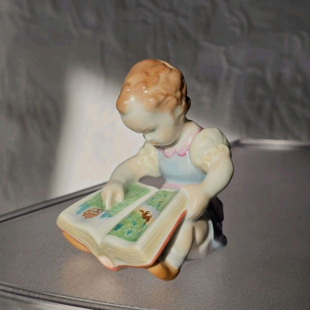 Herend Hungary Little Girl Reading A Book Hand Painted Porcelain Figurine 3"